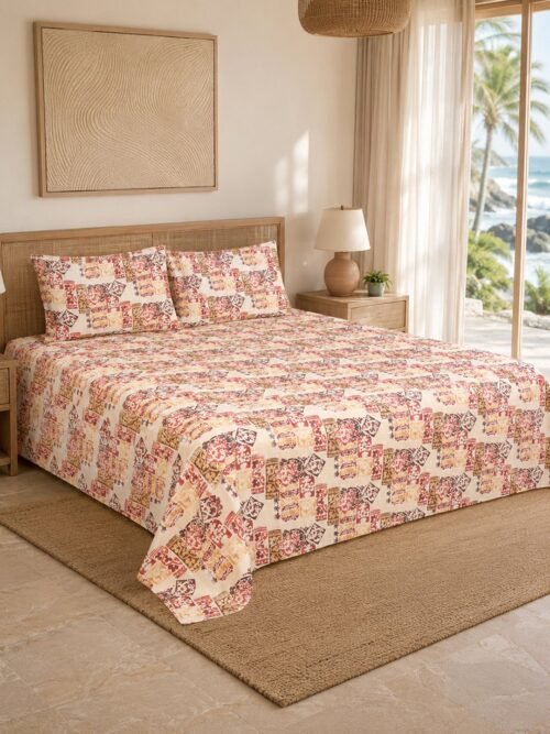 Restore Hibiscus-Bohemian Heritage Collection Queen Size Bedsheet with 2 Pillow Covers