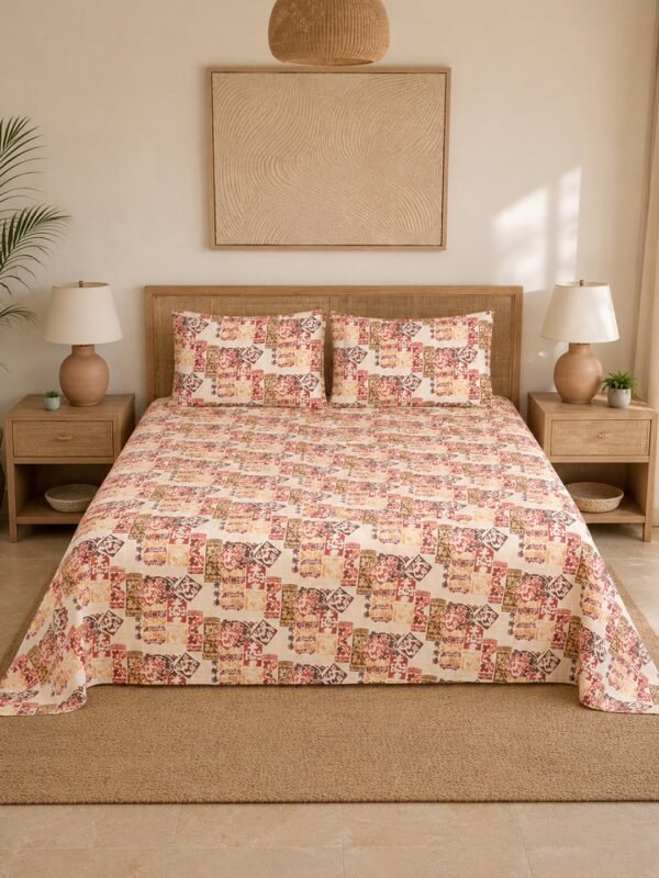 Restore Hibiscus-Bohemian Heritage Collection Queen Size Bedsheet with 2 Pillow Covers
