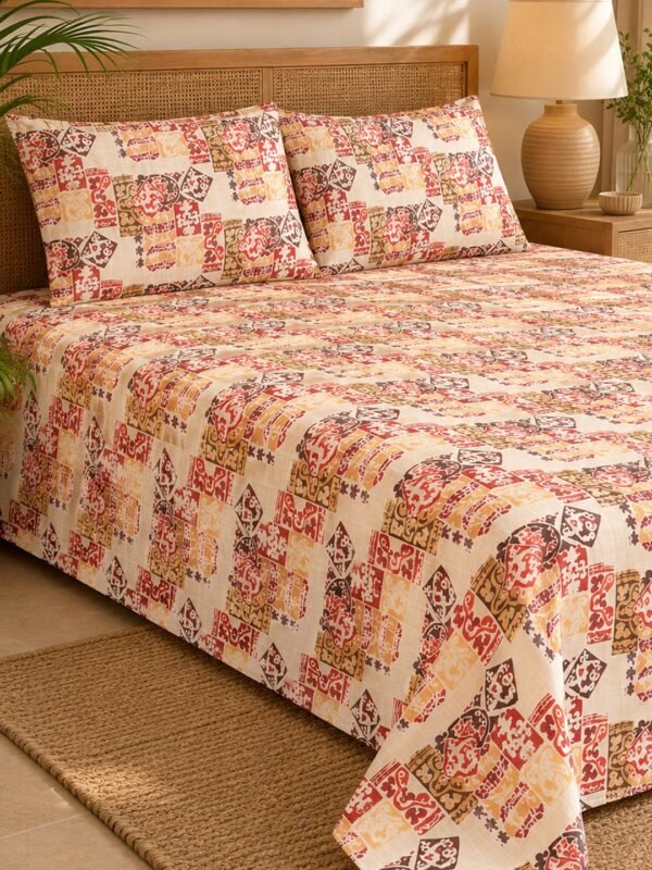 Restore Hibiscus-Bohemian Heritage Collection Queen Size Bedsheet with 2 Pillow Covers