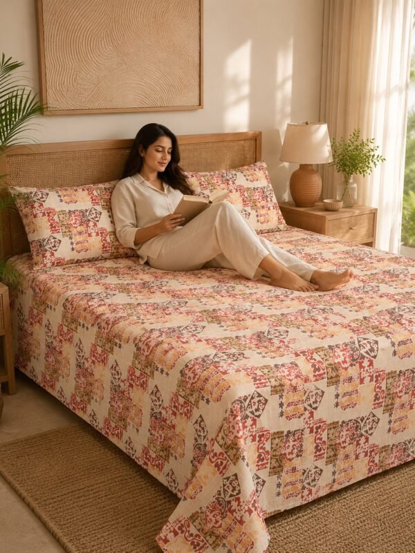 Restore Hibiscus-Bohemian Heritage Collection Queen Size Bedsheet with 2 Pillow Covers