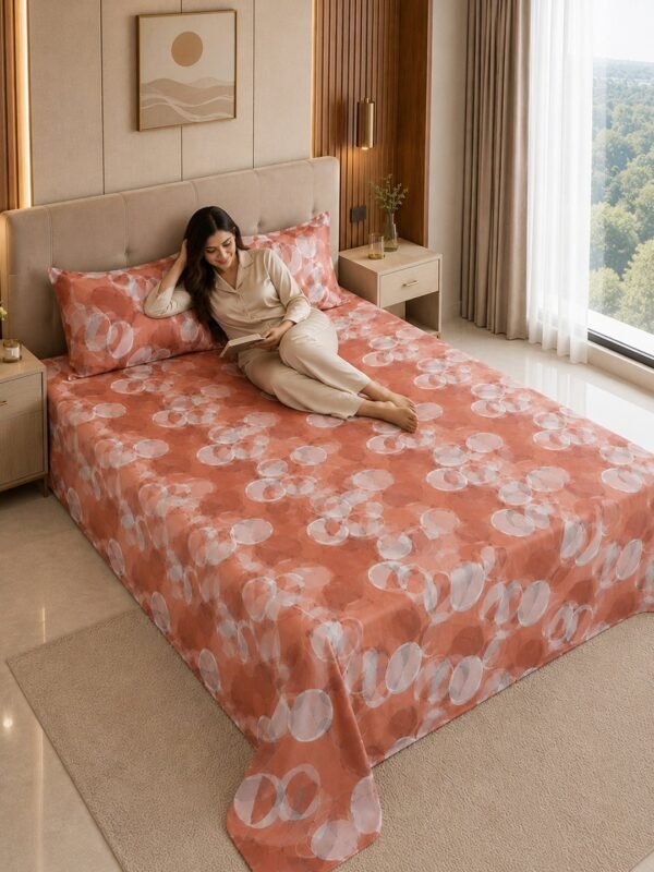 Restore Zinnia-Contemporary Collection Queen Size Bedsheet with 2 Pillow Covers