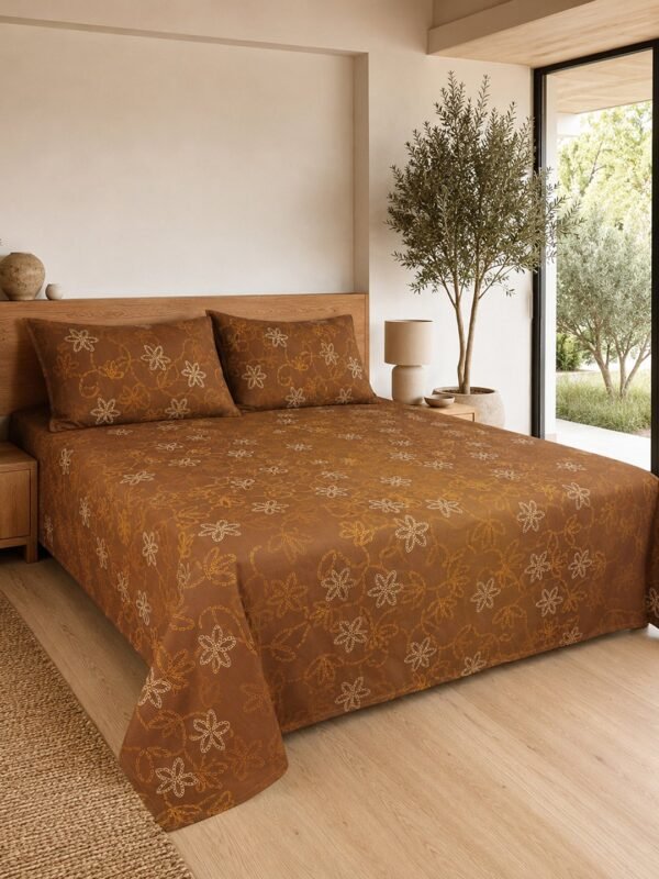 Restore Zinnia-Contemporary Collection Queen Size Bedsheet with 2 Pillow Covers