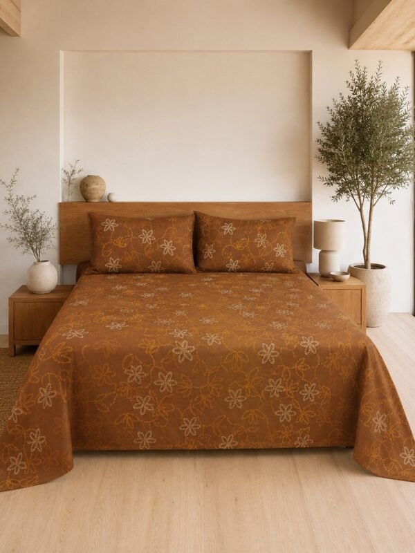 Restore Zinnia-Contemporary Collection Queen Size Bedsheet with 2 Pillow Covers