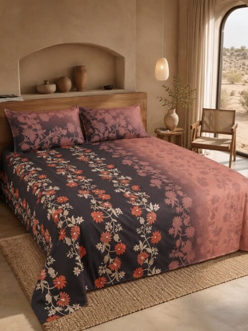 Restore Zinnia Queen Bedsheet Set - Red
