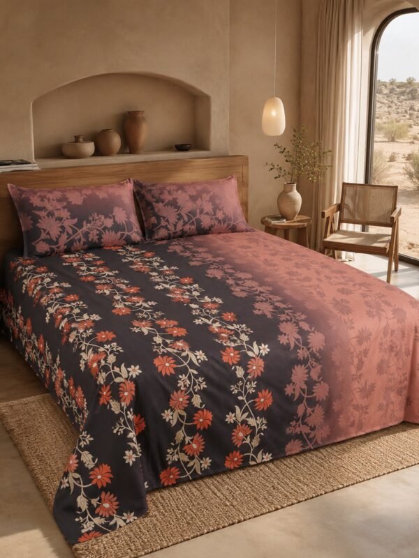 890101232871_1-1.jpg Restore Zinnia Queen Bedsheet Set - Red