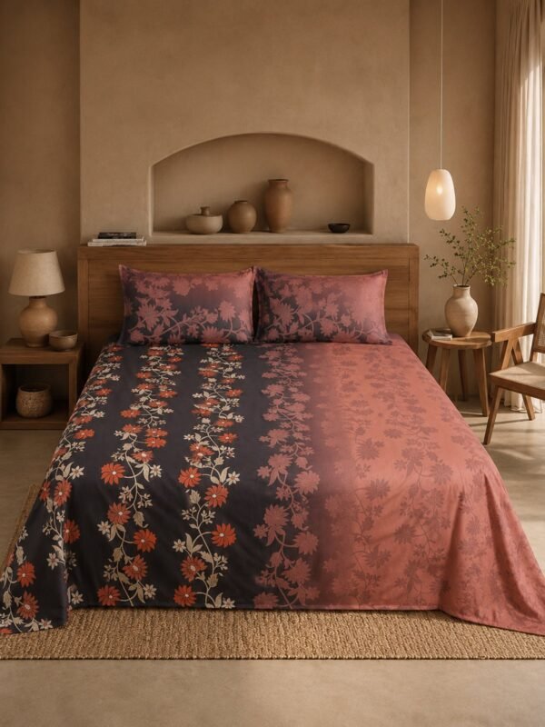 890101232871_2-1.jpg Restore Zinnia Queen Bedsheet Set - Red