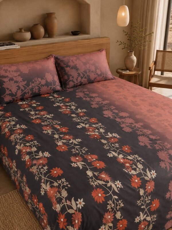 890101232871_3-1.jpg Restore Zinnia Queen Bedsheet Set - Red