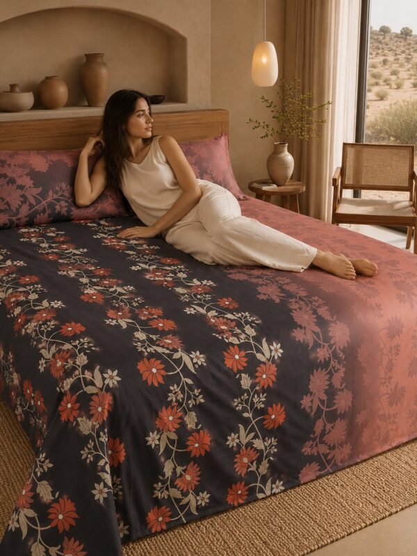 890101232871_4-1.jpg Restore Zinnia Queen Bedsheet Set - Red