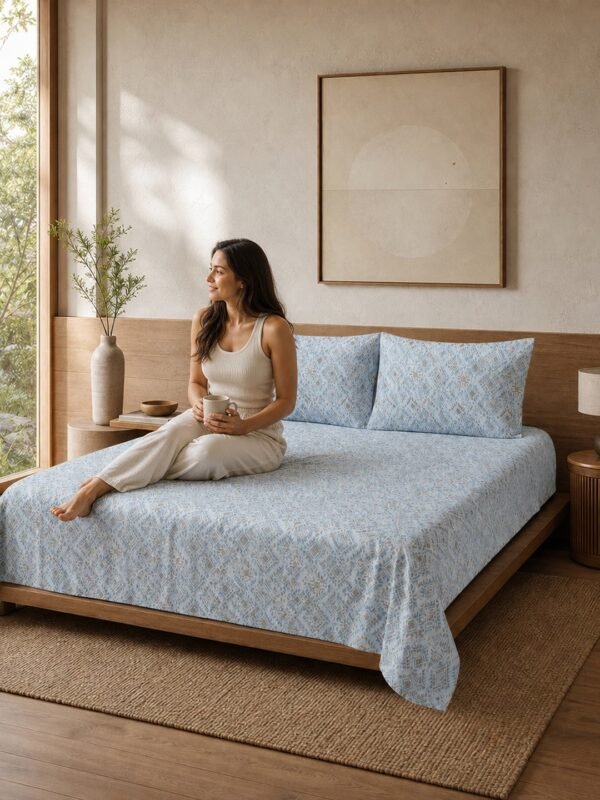Restore Aaranya-Botanical Minimalist Collection King Size Bedsheet with 2 Pillow Covers