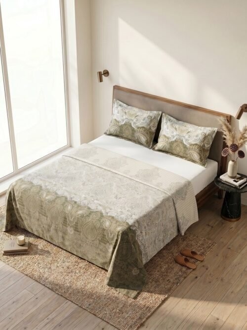 Restore Aaranya-Botanical Minimalist Collection King Size Bedsheet with 2 Pillow Covers