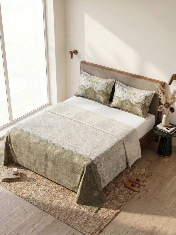 Restore Aaranya-Botanical Minimalist Collection King Size Bedsheet with 2 Pillow Covers