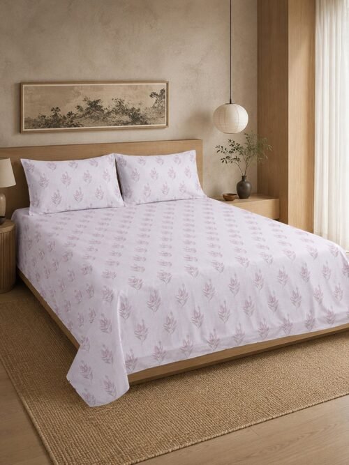 Restore Aaranya-Botanical Minimalist Collection King Size Bedsheet with 2 Pillow Covers