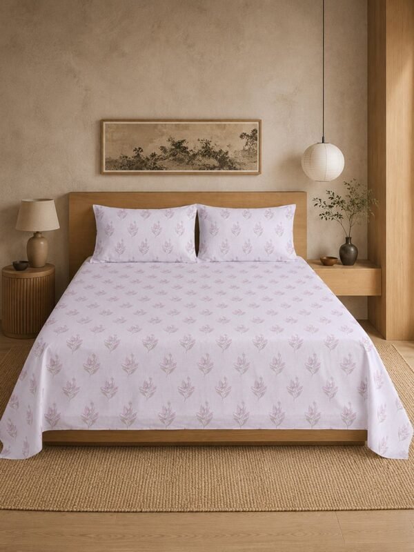 Restore Aaranya-Botanical Minimalist Collection King Size Bedsheet with 2 Pillow Covers