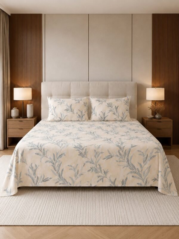 Restore Camellia-Abstract Elegance Collection Queen Size Bedsheet with 2 Pillow Covers