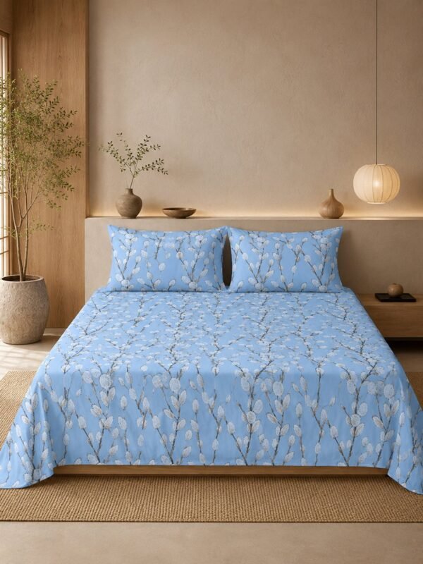 Restore Camellia-Abstract Elegance Collection Queen Size Bedsheet with 2 Pillow Covers