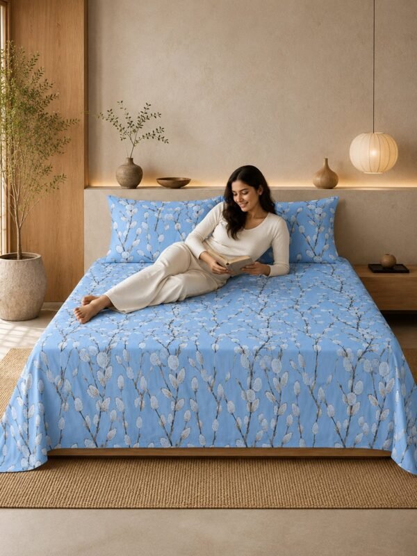 Restore Camellia-Abstract Elegance Collection Queen Size Bedsheet with 2 Pillow Covers